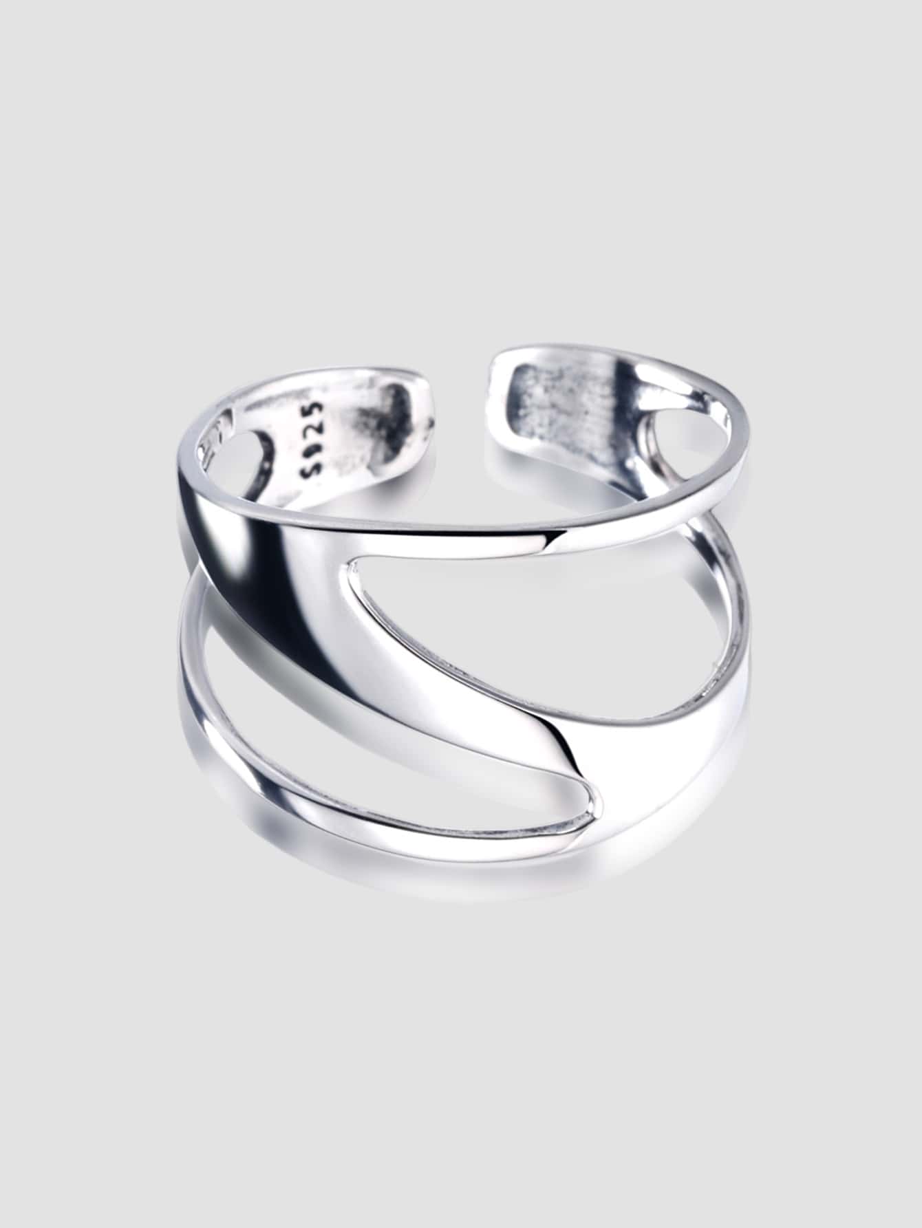 鏤空銀開口戒指 - 銀色 - 查看 2