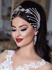 水鑽花朵裝飾新娘髮帶 - 銀色 - 查看 1