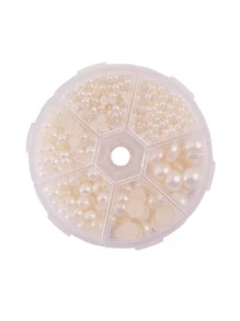 1盒各種尺寸的仿珍珠，塑料半圓形散珠，適用於指甲藝術，DIY手工藝與服裝飾品 - 米色 - 查看 1