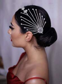 水鑽花朵裝飾新娘髮帶 - 銀色 - 查看 2