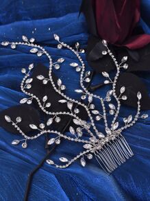 Royal Rhinestone Decor Bridal Hair Comb Tiaras - Silver - View 2