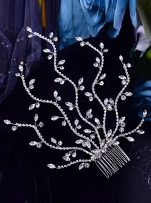 Royal Rhinestone Decor Bridal Hair Comb Tiaras - Silver - View 3