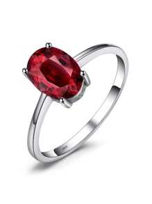 JewelryPalace 1入組簡單華麗925純銀經典設計精緻多面橢圓形切割天然紅色石榴石可堆疊銀戒指女式女孩舞會宴會約會禮物精美珠寶 - 紅色 - 查看 7