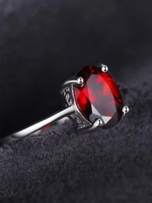JewelryPalace 1入組簡單華麗925純銀經典設計精緻多面橢圓形切割天然紅色石榴石可堆疊銀戒指女式女孩舞會宴會約會禮物精美珠寶 - 紅色 - 查看 5