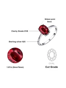 JewelryPalace 1入組簡單華麗925純銀經典設計精緻多面橢圓形切割天然紅色石榴石可堆疊銀戒指女式女孩舞會宴會約會禮物精美珠寶 - 紅色 - 查看 8