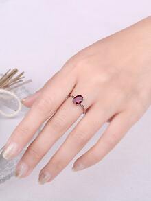 JewelryPalace 1入組簡單華麗925純銀經典設計精緻多面橢圓形切割天然紅色石榴石可堆疊銀戒指女式女孩舞會宴會約會禮物精美珠寶 - 紅色 - 查看 6