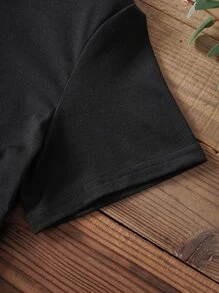 SHEIN LUNE Tropical And Letter Graphic Tee - Black - View 4