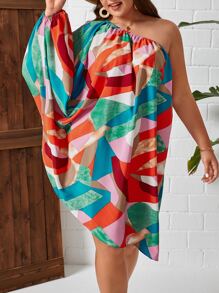 SHEIN VCAY Đầm Plus Size Bất đối xứng Tất cả trên in Giải trí - Nhiều màu - Xem 5