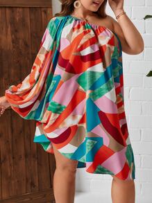 SHEIN VCAY Đầm Plus Size Bất đối xứng Tất cả trên in Giải trí - Nhiều màu - Xem 6
