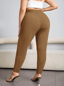 SHEIN Essnce Plus Solid Slant Pocket Pants Tall Pantsplus Size Trousersplus Size Pants Womencurve Pantshigh Waist Pants