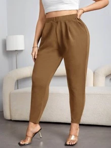 SHEIN Essnce Plus Solid Slant Pocket Pants Tall Pantsplus Size Trousersplus Size Pants Womencurve Pantshigh Waist Pants