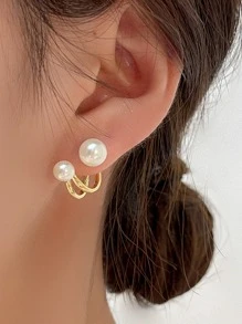 Faux Pearl Decor Earring Jackets - Multicolor - View 1