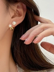 Faux Pearl Decor Earring Jackets - Multicolor - View 2