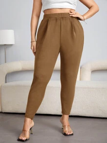 SHEIN Essnce Plus Solid Slant Pocket Pants Tall Pantsplus Size Trousersplus Size Pants Womencurve Pantshigh Waist Pants