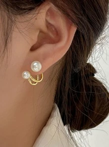 Faux Pearl Decor Earring Jackets - Multicolor - View 3