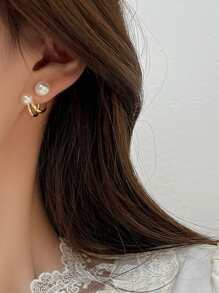 Faux Pearl Decor Earring Jackets - Multicolor - View 4