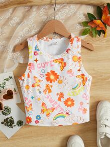 SHEIN Girls Floral & Butterfly Print Tank Top - Multicolor - View 1