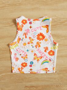 SHEIN Girls Floral & Butterfly Print Tank Top - Multicolor - View 2
