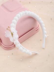 1只女孩子蝴蝶形狀毛絨球髮夾,日常裝飾 - 白色 - 查看 1