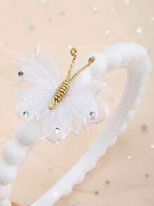 1只女孩子蝴蝶形狀毛絨球髮夾,日常裝飾 - 白色 - 查看 3