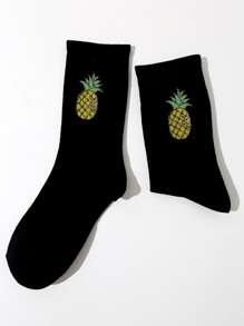 Calcetines de tripulación con patrón de piña - Negro - Ver 1