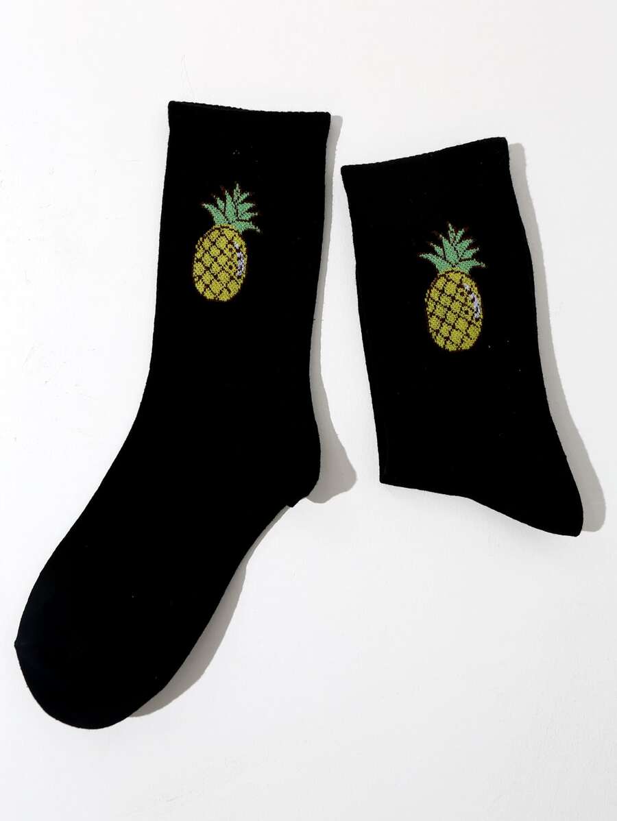 Calcetines de tripulación con patrón de piña - Negro - Ver 1