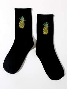 Calcetines de tripulación con patrón de piña - Negro - Ver 2