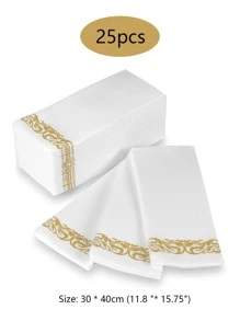 25入組/套卷軸圖案餐巾紙適用於派對 - 金色 - 查看 4