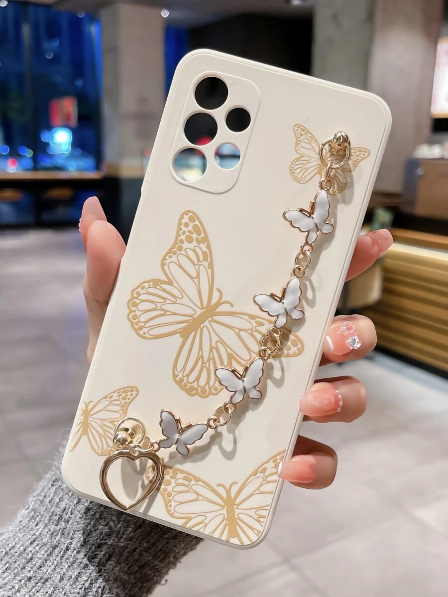 Butterfly Print Phone Case With Hand Strap Holder Compatible With IPhone15/15Plus/15Pro/15Promax,International Version, Not The Domestic Version - Multicolor - View 1