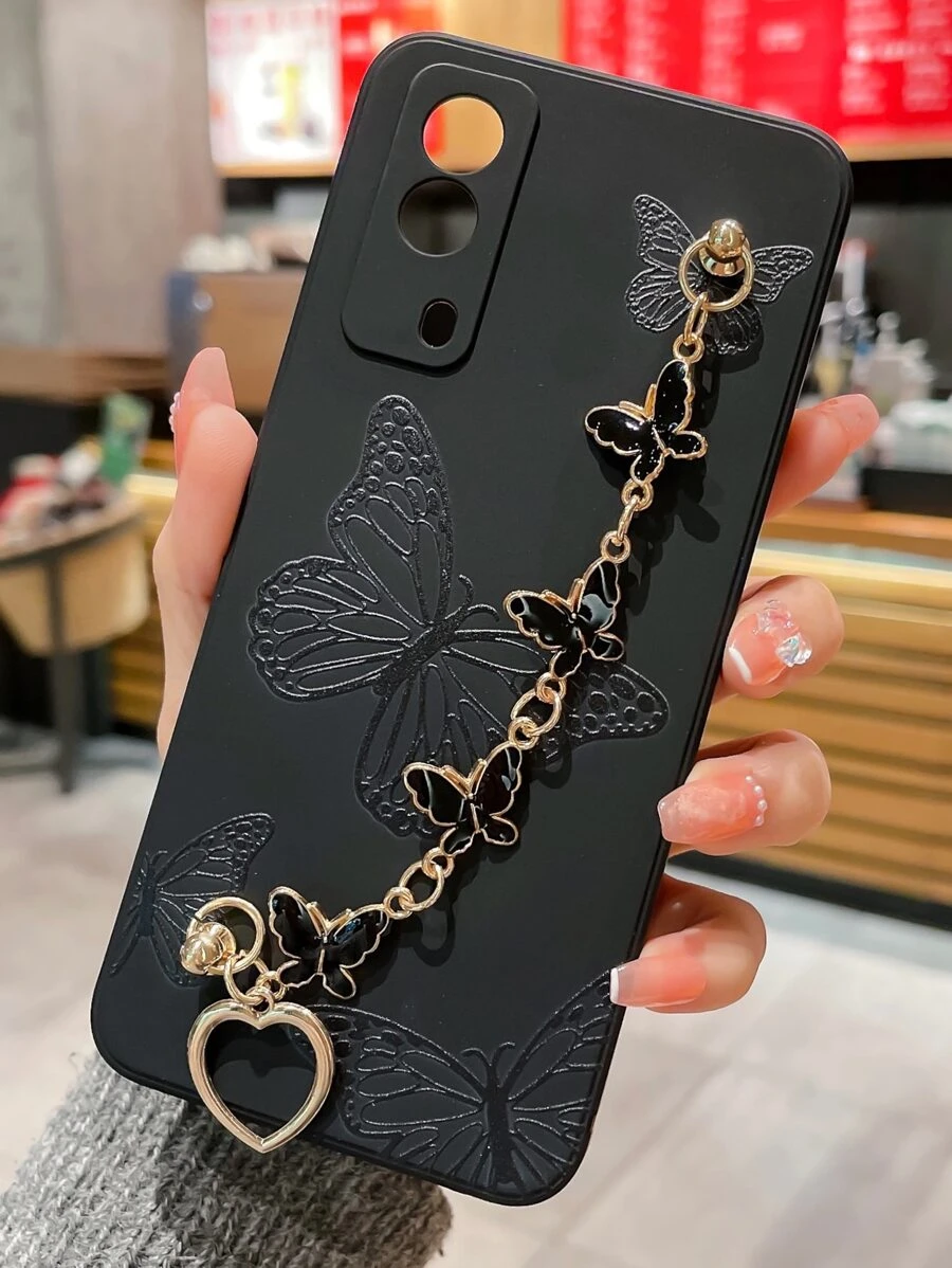 蝴蝶图案手机壳，带手带 - 彩色 - 查看 1