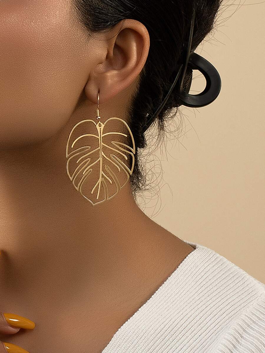 Leaf Drop Earrings - Yellow Gold - View 1