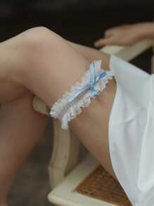 蝴蝶結裝飾蕾絲邊新娘吊襪帶 - 白色 - 查看 3