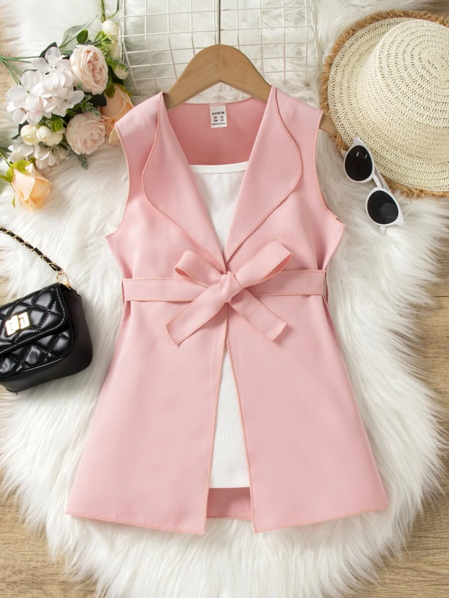 小女童腰帶外套馬甲和吊帶洋裝