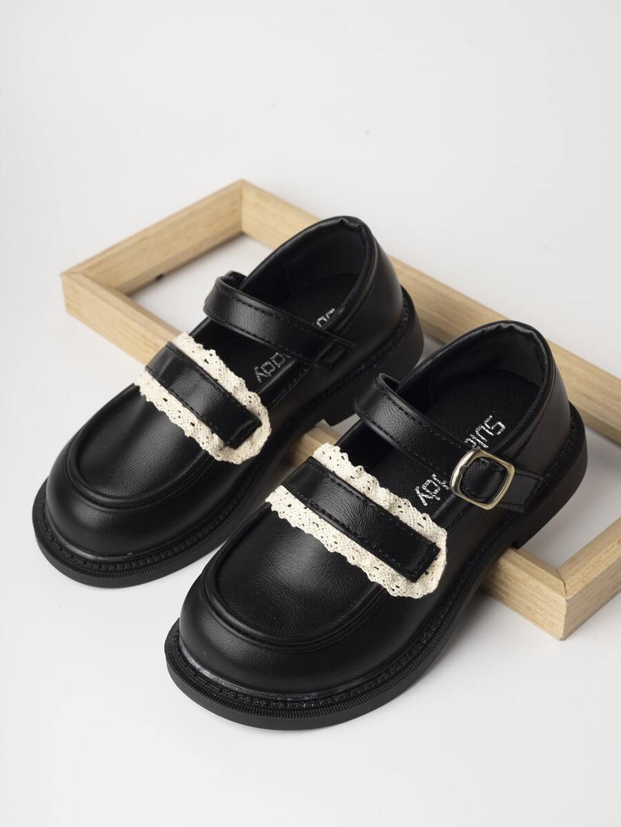 女孩蕾絲邊學院瑪麗珍鞋黑色