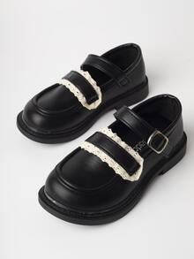 女孩蕾絲邊學院瑪麗珍鞋黑色