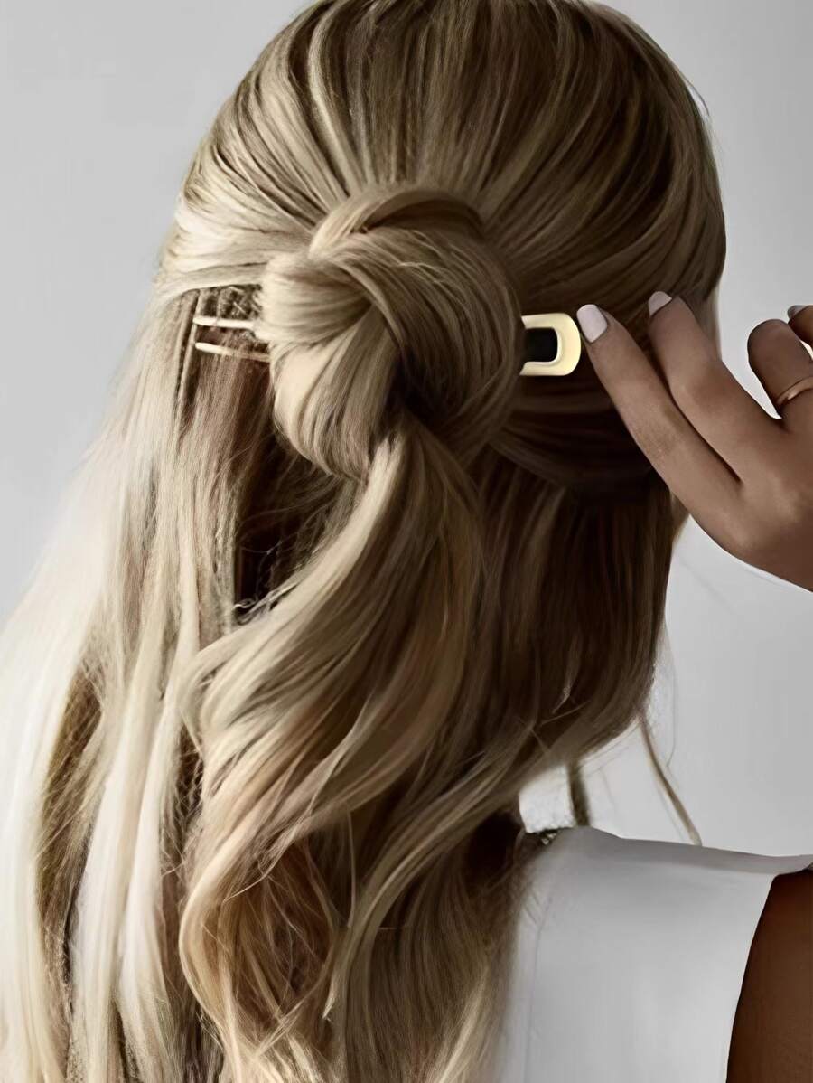 1 kẹp tóc thời trang cao cấp thanh lịch dành cho nữ có trang trí bằng kim loại, phụ kiện tóc, kẹp tóc búi tóc, máy làm búi tóc, kẹp tạo kiểu tóc - Vàng - Xem 1