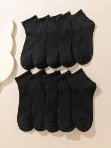 10pairs Men Solid Ankle Socks - Black - View 1