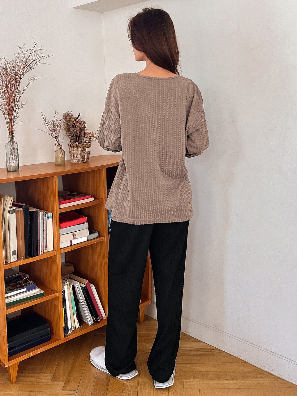 Women's Textured Knit Loose Fit Loungewear, Autumn/Winter, Fall Clothes Pajama