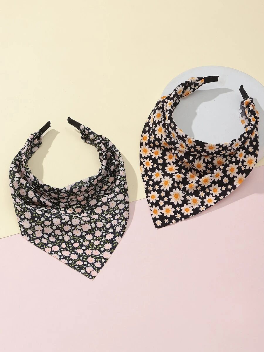 2pcs Girls Flower Print Headband - Multicolor - View 1