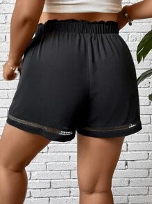 SHEIN VCAY 大碼紙袋腰前打結短褲 - 黑色 - 查看 2