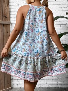 SHEIN VCAY 大碼印花繫帶領荷葉邊娃娃裙 - 彩色 - 查看 2