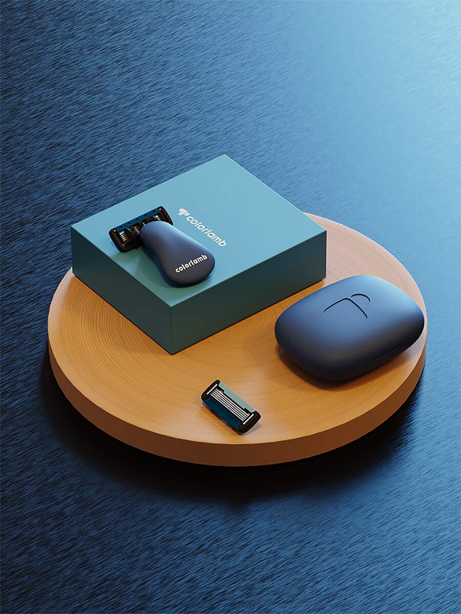 colorlamb 1pc 5 Blades Manual Men Razor & Storage Box & 1pc Extra Refill Cartridge Dark Blue Color Travel Shaver For Men Barber Shaving With Hardbox Packing - Navy Blue - View 1