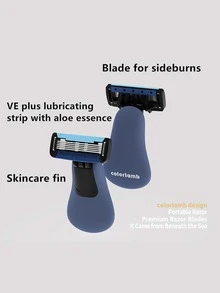 colorlamb 1pc 5 Blades Manual Men Razor & Storage Box & 1pc Extra Refill Cartridge Dark Blue Color Travel Shaver For Men Barber Shaving With Hardbox Packing - Navy Blue - View 3