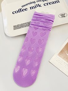 Heart Pattern Over The Calf Socks - Mauve Purple - View 3