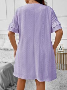 SHEIN LUNE Plus Eyelet Embroidery Flounce Sleeve Dress - Lilac Purple - View 2
