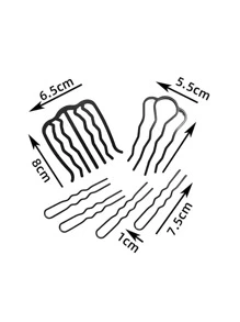4pcs Wave Design Hair Pin & 2pcs Hair Comb Street Hair Bun Hair Bun Maker Bun Hair Piece Hair Styling Pins, School Stuff, Hair Accessories, Head Accessories - Black - View 3