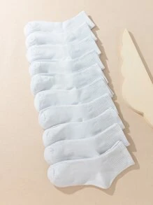 10pairs Men Solid Crew Socks - White - View 2