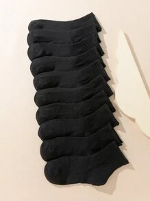 10pairs Men Best Socks Solid Crew Socks - Black - View 2