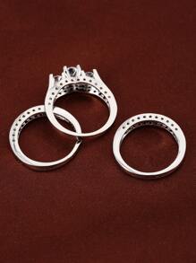 3 piezas/set Anillo zirconia cúbica - Plateado - Ver 3