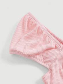 SHEIN MOD 素色胸部褶皺短款T恤 - 淺粉色 - 查看 3